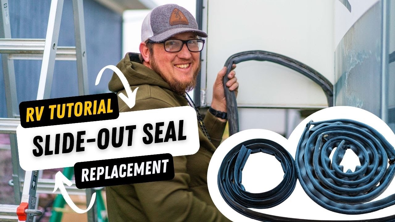 RV slide-out seal replacement showing worn rubber seal being replaced